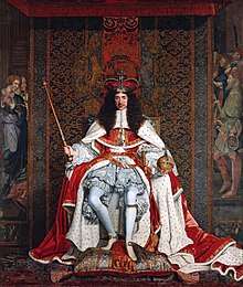 Charles wearing a crown and ermine-lined robe