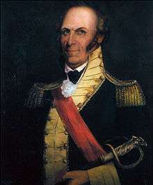 Painting of a balding Charles Scott in blue uniform with yellow lapels and epaulettes