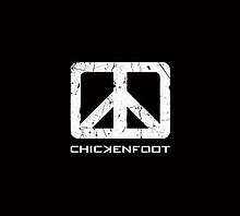 The Chickenfoot logo which resembles the peace sign in a square rather than a circle