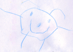 Child's stick-figure drawing of a person.