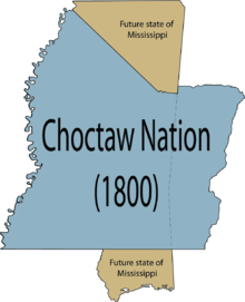 map of original Choctaw territory in Mississippi