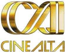 Logo for CineAlta, accompanied by "CINEALTA" text below logo. The logo is a stylized capital "CA", colored gold.