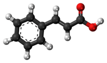 Ball-and-stick model of the cinnamic acid molecule