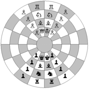 Representation of the starting position for modern circular chess