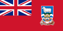 Red Ensign with Union Flag in the canton and the Falkland Islands coat of arms in the fly.