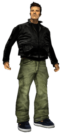 A computer generated image of a brown haired man. He wears a black shirt and black jacket, grey pants and blue sneakers.