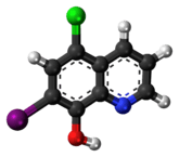 Ball-and-stick model of the clioquinol molecule