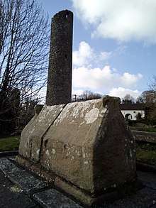 The round tower and sarcohagus of St. Tigernach, at Clones