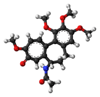 Ball-and-stick model of the colchicine molecule