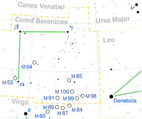 The location of NGC 4889 (circled) in Coma Berenices