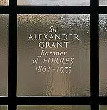 Commemorative glass engraving to Sir Alexander Grant at National Library of Scotland