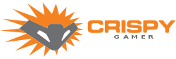 Logo depicting an orange explosion with a gray mask on it followed by the orange text "CRISPY" with the smaller gray text "GAMER" beneath