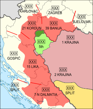 Map of HV and ARSK corps areas of responsibility on 4 August 1995