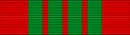 A red ribbon with four vertical dark green stripes in the center.