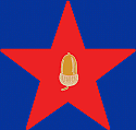 "Star and Acorn" logo of Conflict Studies Research Centre is a golden acorn centered in a large red star on a dark blue background