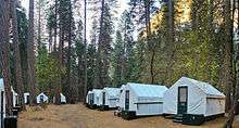 A set of tent cabins in Camp Curry in Yosemite Valley