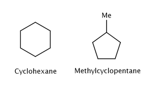 Images of cyclohexane and methylcyclopentane.