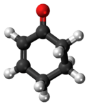 Ball-and-stick model of the cyclohexenone molecule