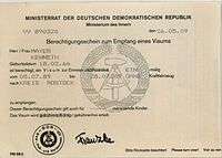 Document showing the East German state emblem, titled "Ministerrat der Deutschen Demokratischen Republik"