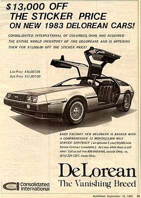 DeLorean clearance advertisement