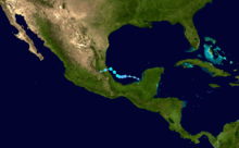 A track map of Tropical Storm Danielle during late June