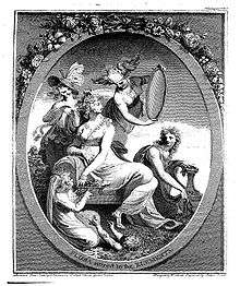 Front piece shows a Grecian woman lounging with nymphs about her, one of them holding a mirror.