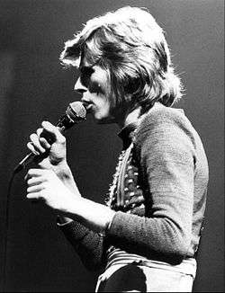 A photograph of David Bowie performing at the ABC music program In Concert, in October 1974.
