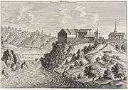 Laufen Castle with Rhine Falls. Engraving by David Herrliberger, 1750