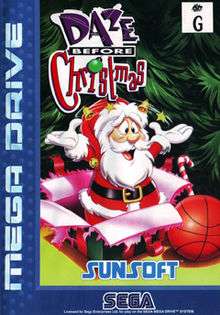 The box art from the Mega Drive version features a cartoon Santa popping out from inside a Christmas present, under a Christmas tree.