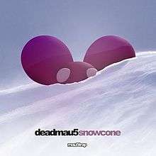 A picture of a stylized purple mouse head stuck in a pile of snow. Below the image, the artist name appears in black and the song title appears next to it in purple, with the name of the record label seen below it.
