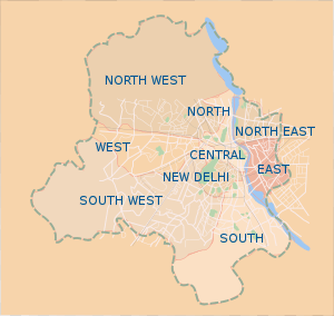 Map showing the nine administrative districts of Delhi