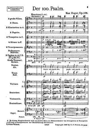first page of the score of Der 100. Psalm in the first edition of 1909