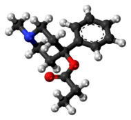 Ball-and-stick model of desmethylprodine