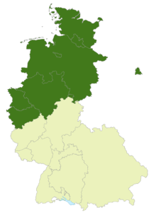 Map of Germany: Position of the 2nd Bundesliga Nord highlighted