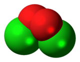 Space-filling model of the ClO dimer molecule