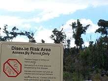 Warning sign about Phytophthora cinnamomi in Western Australia