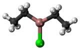 Ball-and-stick model of the diethylaluminium chloride molecule