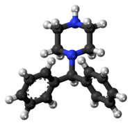 Ball-and-stick model of the diphenylmethylpiperazine molecule
