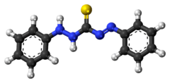 Ball-and-stick model of the dithizone molecule