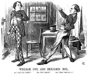 A parody of "Cox and Box"; Gladstone (Cox) challenges Disraeli (Box) to a fight.