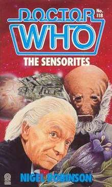 Book cover, featuring William Hartnell as the Doctor, and a Sensorite and spaceship behind him