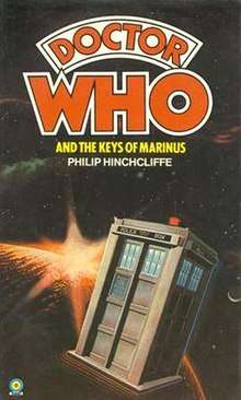 Book cover, featuring the TARDIS flying above the planet of Marinus.