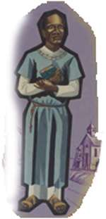 Negro in a blue cassock clutching a Bible to his chest