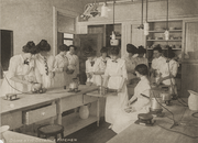 A teaching kitchen with students