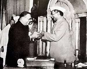 A smiling Babasaheb Ambedkar and Rajendra Prasad