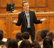 McCullough speaking at Yale during a QuestBridge Leadership Conference for talented low-income high school students