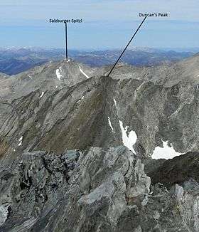 A photo of Duncan's Peak viewed from Hyndman Peak with Salzburger Spitzl