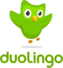 Duolingo logo, featuring the owl mascot Duo