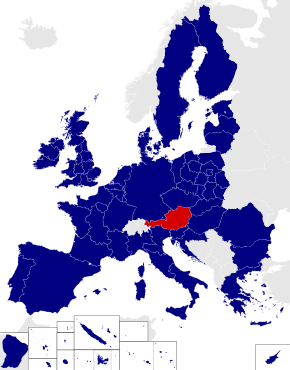 Map of the 2014 European Parliament constituencies with Austria highlighted in red