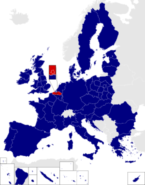 Map of the 2014 European Parliament constituencies with Dutch-speaking electoral college highlighted in red